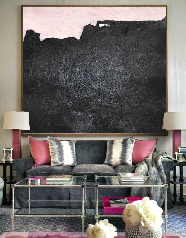 Extra Large Abstract Painting On Canvas,Hand-Painted Oversized Minimal Black And White Painting,Contemporary Wall Art